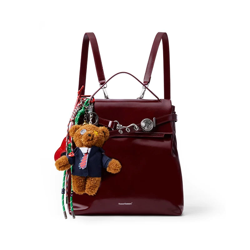 SmoSmos Red Faux Leather Magnetic Snap Backpack