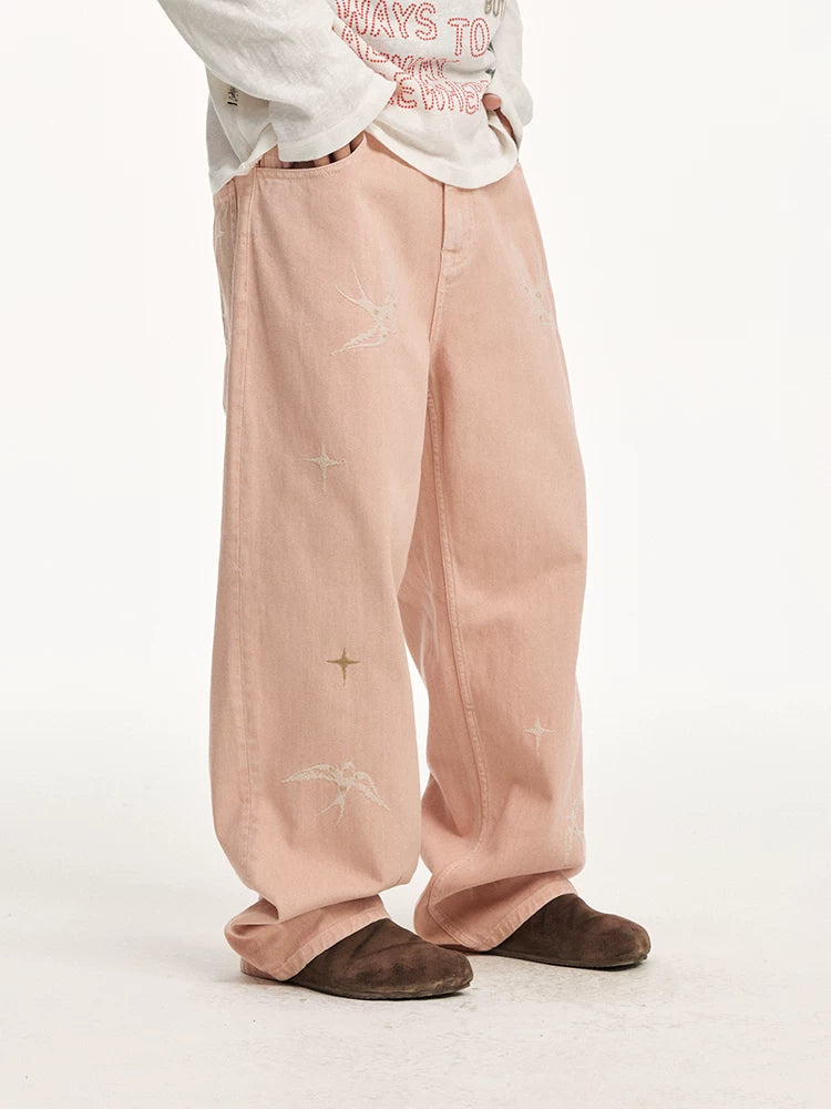 CoosRetro Embroidered Washed Old Jeans