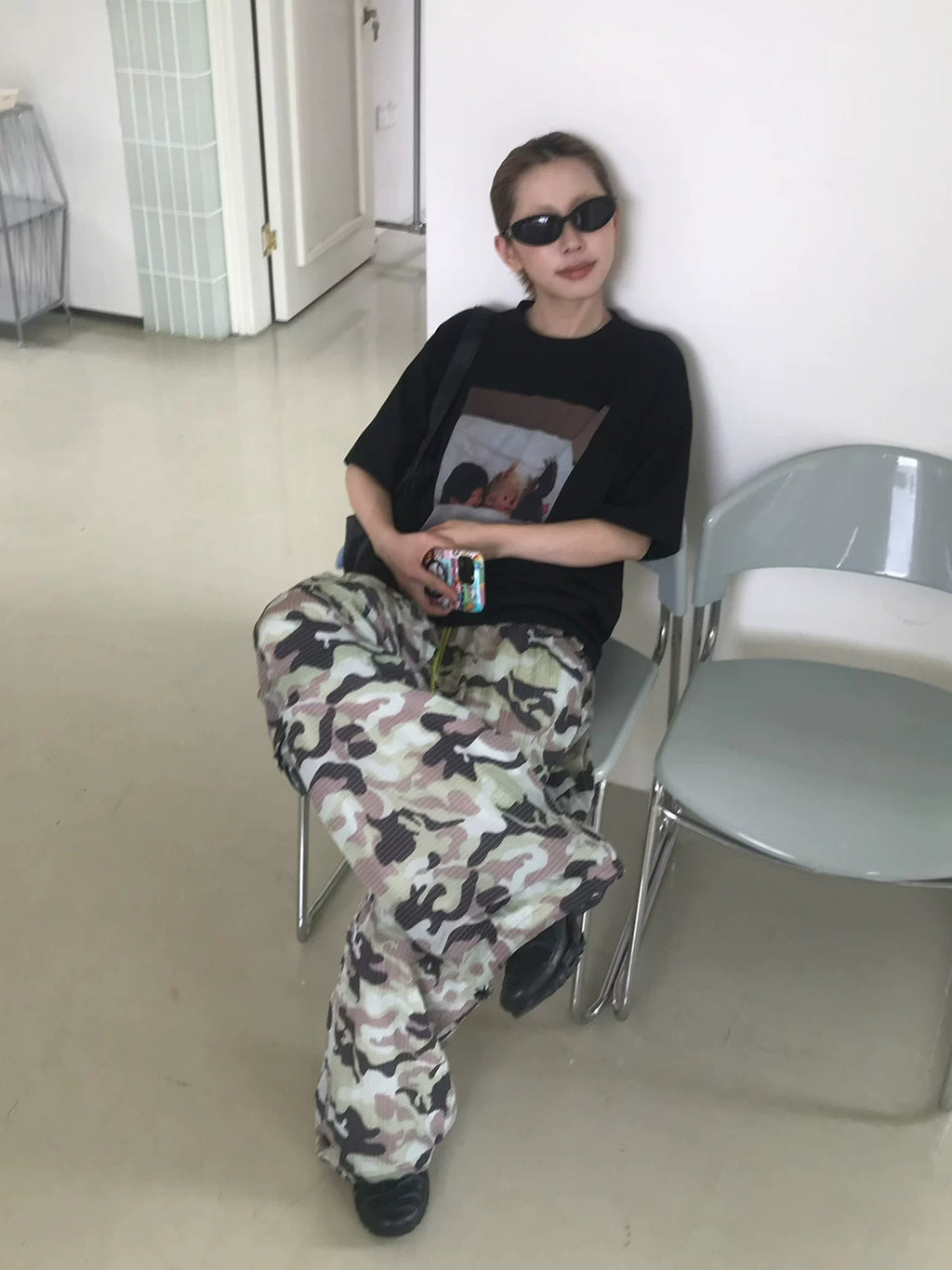 MMBBT Cartoon Printed Front Shoulder Loose Versatile Tee