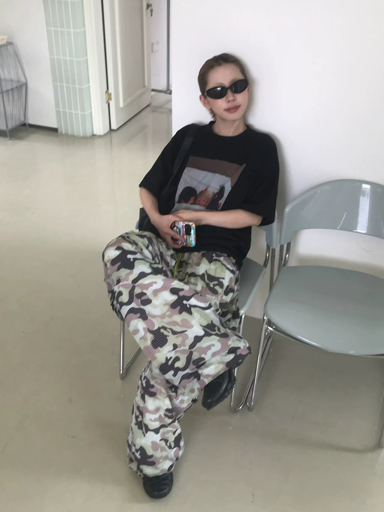 MMBBT Cartoon Printed Front Shoulder Loose Versatile Tee