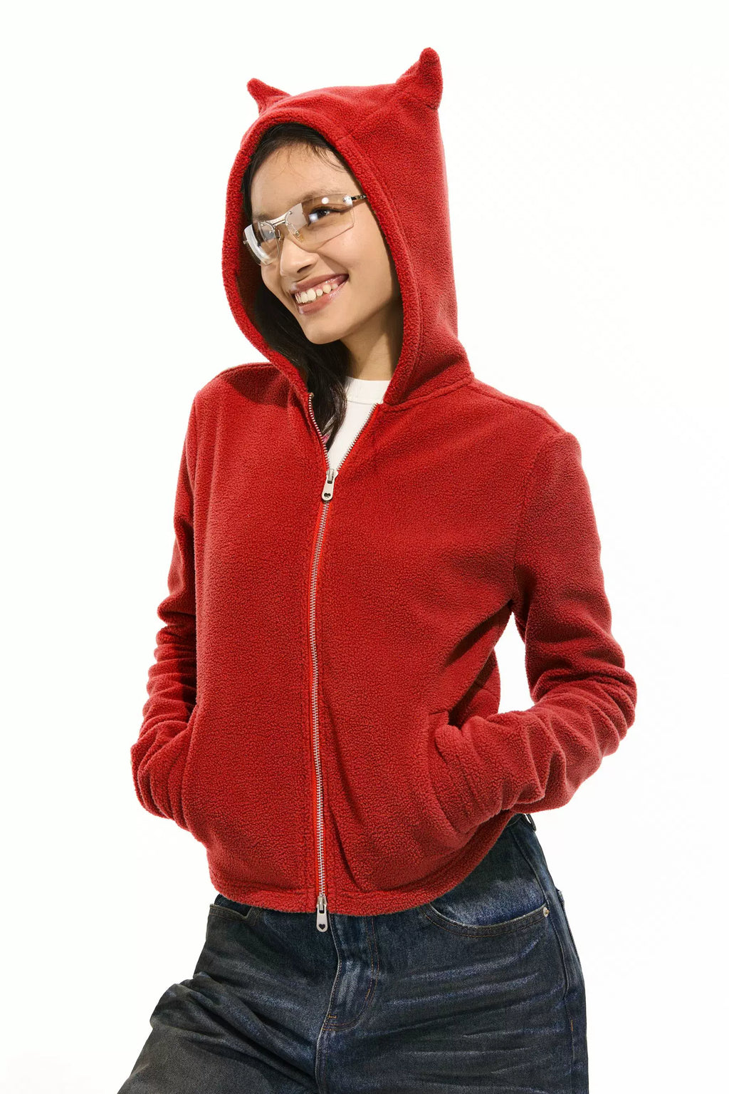 Two Little Guys Thermal Fleece Peach Heart Zipper Jacket