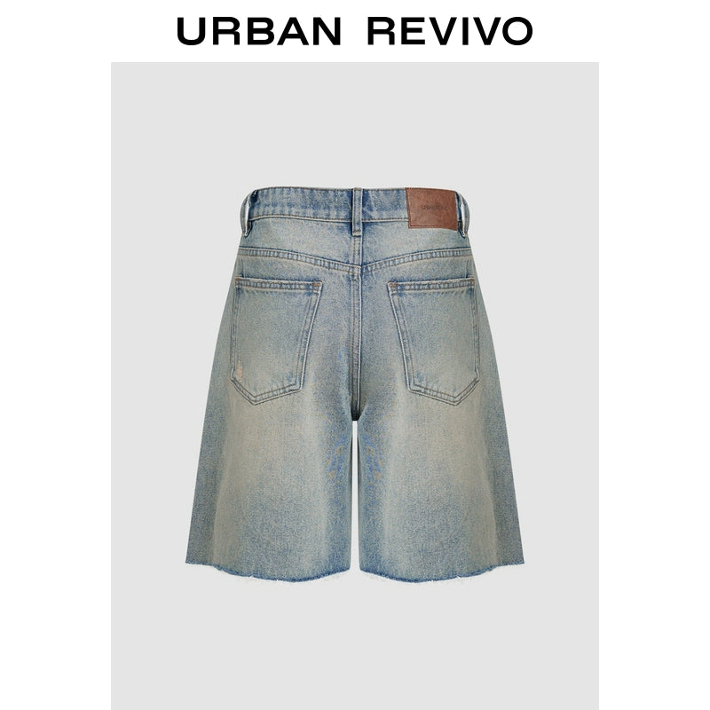 URBAN REVIVO Ancient Washed Beard Bermuda Denim Shorts