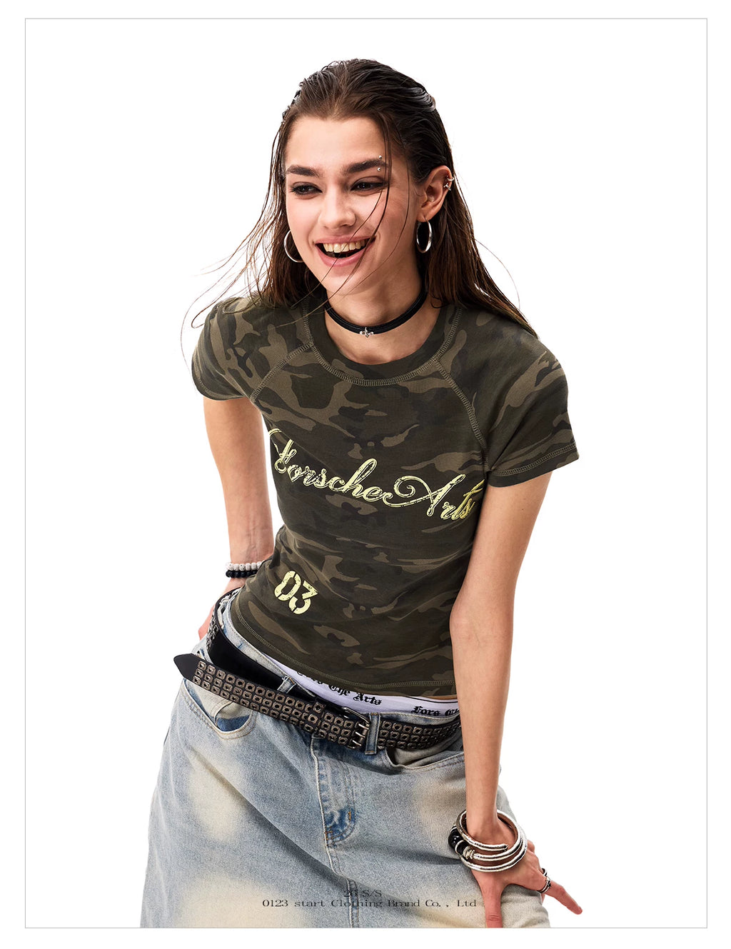0123Start Camouflage Shoulder Slim Tee