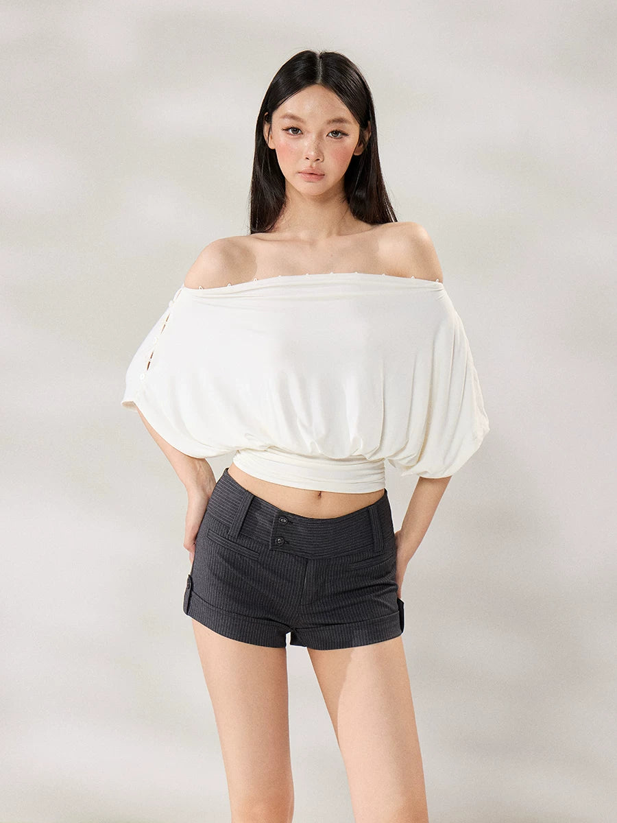 WITHMIN One Dress Three Wear Slanted Shoulder Thin Tee