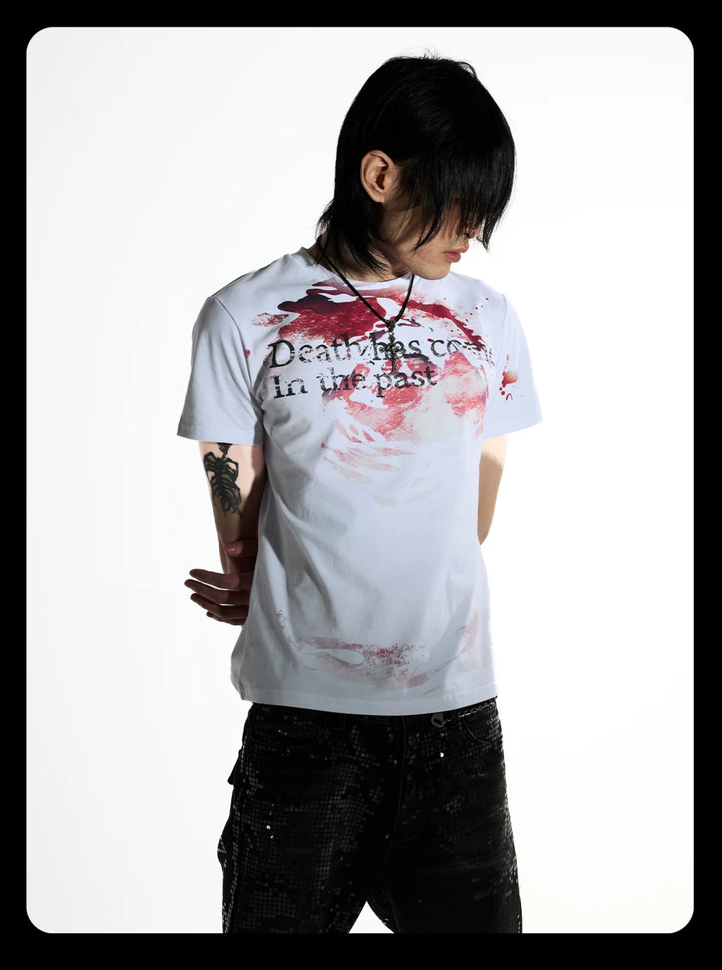 NightLab Blood Stained White Ink Print Front Shoulder Tee