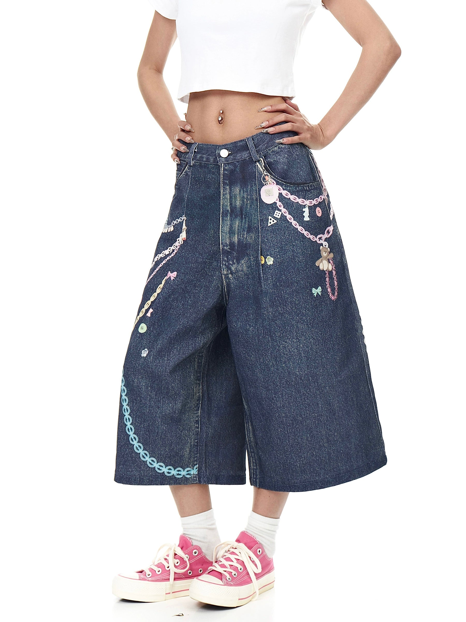 BLACKLISTS Colorful Chain Denim Shorts