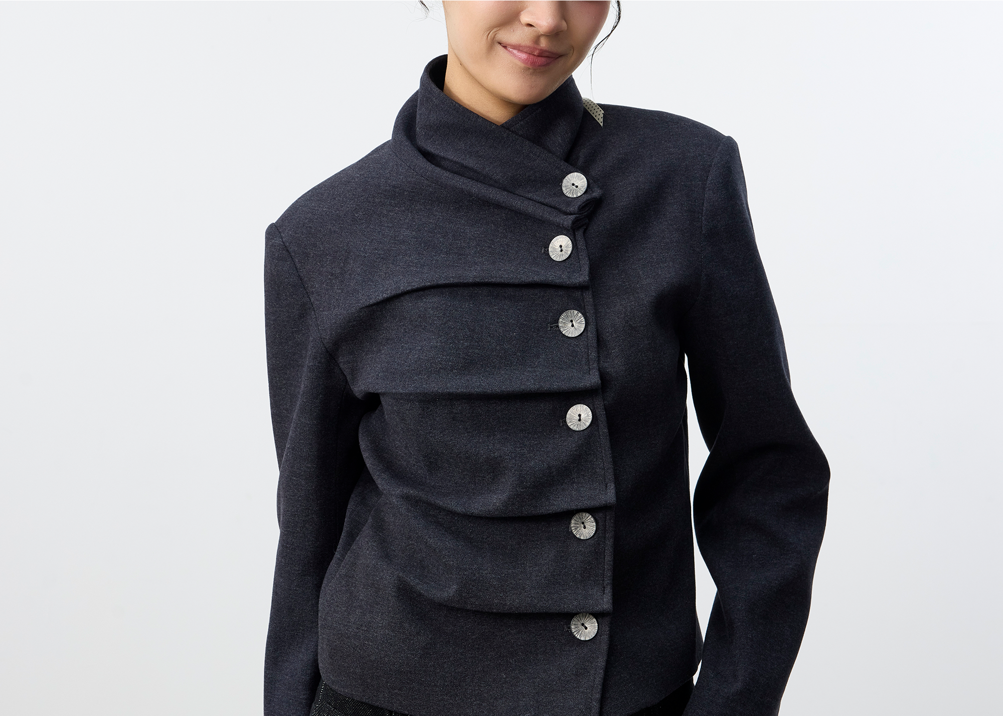 Set for Life Three-dimensional Pinch Pleated Oblique Placket Slim Short Jacket