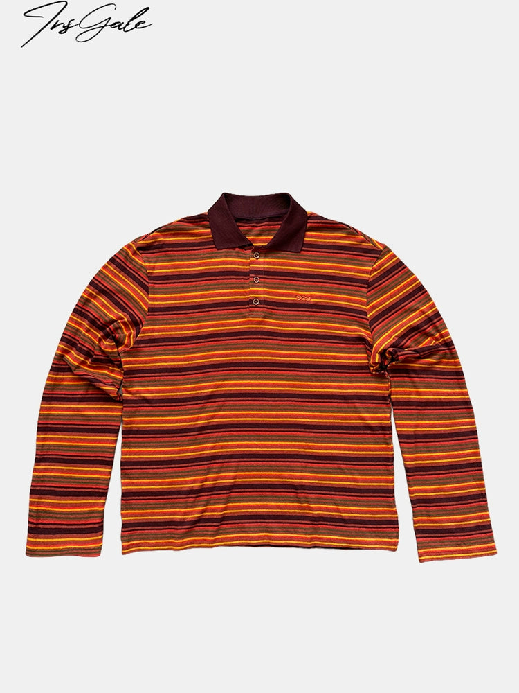 InsGale Vintage Striped Polo Long Sleeve