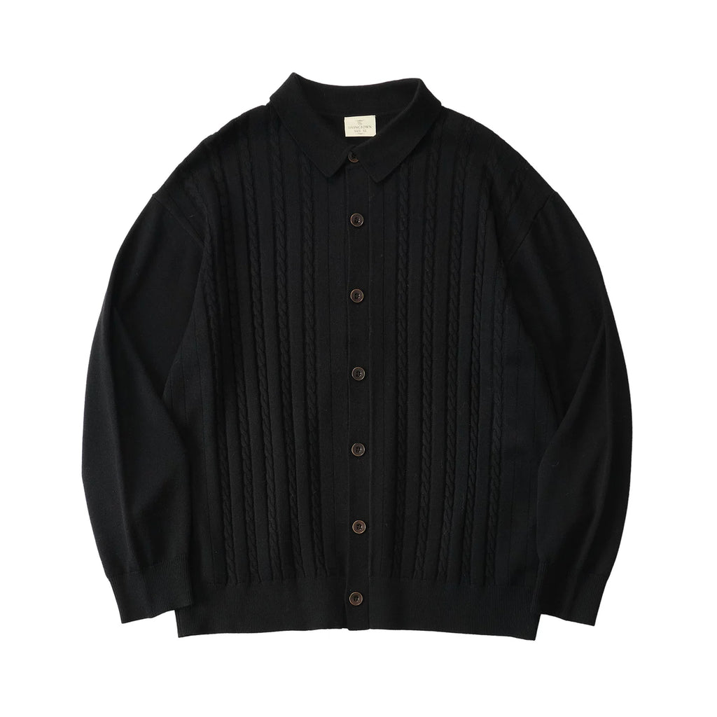 LIVINGTOWN Vintage Loose Vertical Strip Twisted Flower Knitted Cardigan