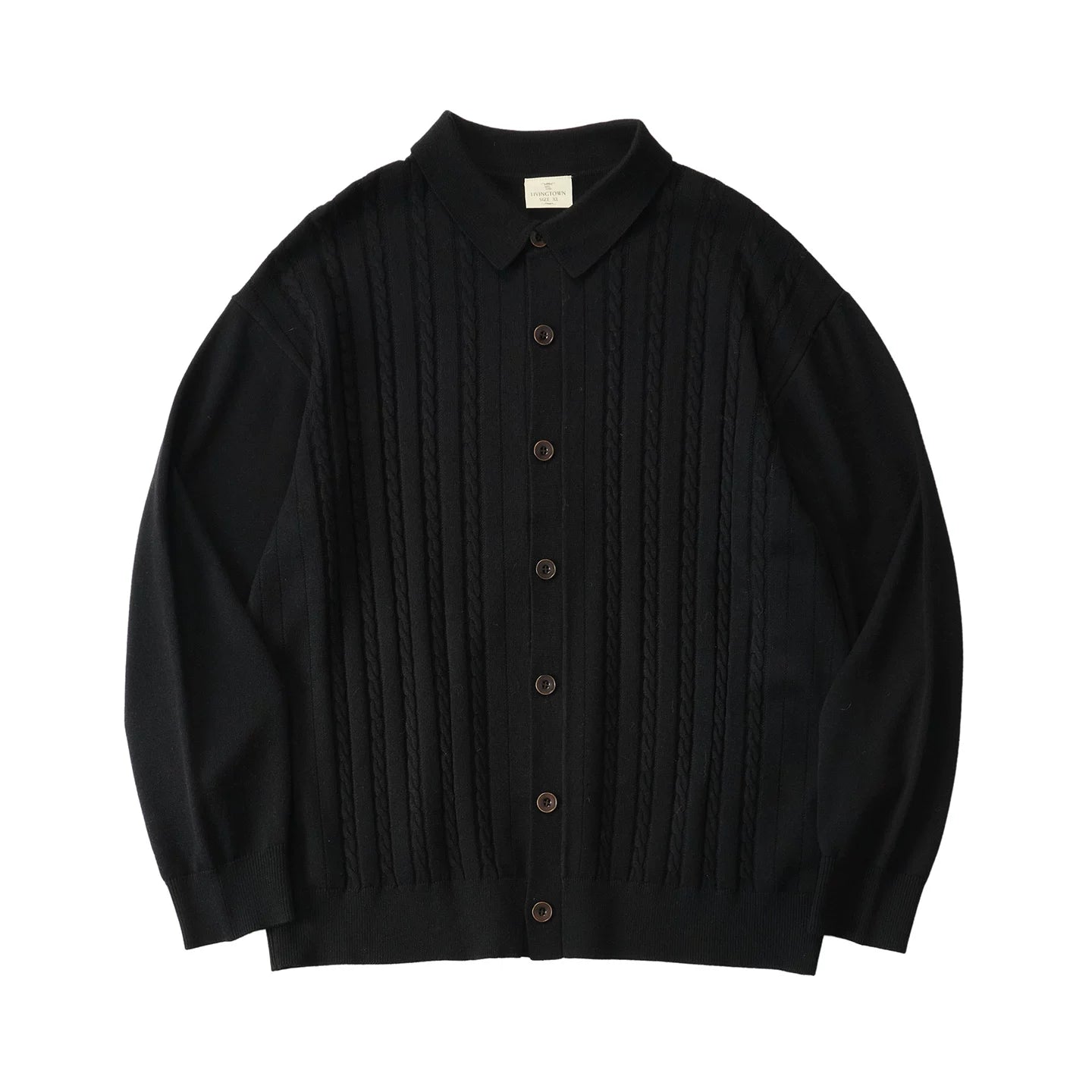 LIVINGTOWN Vintage Loose Vertical Strip Twisted Flower Knitted Cardigan