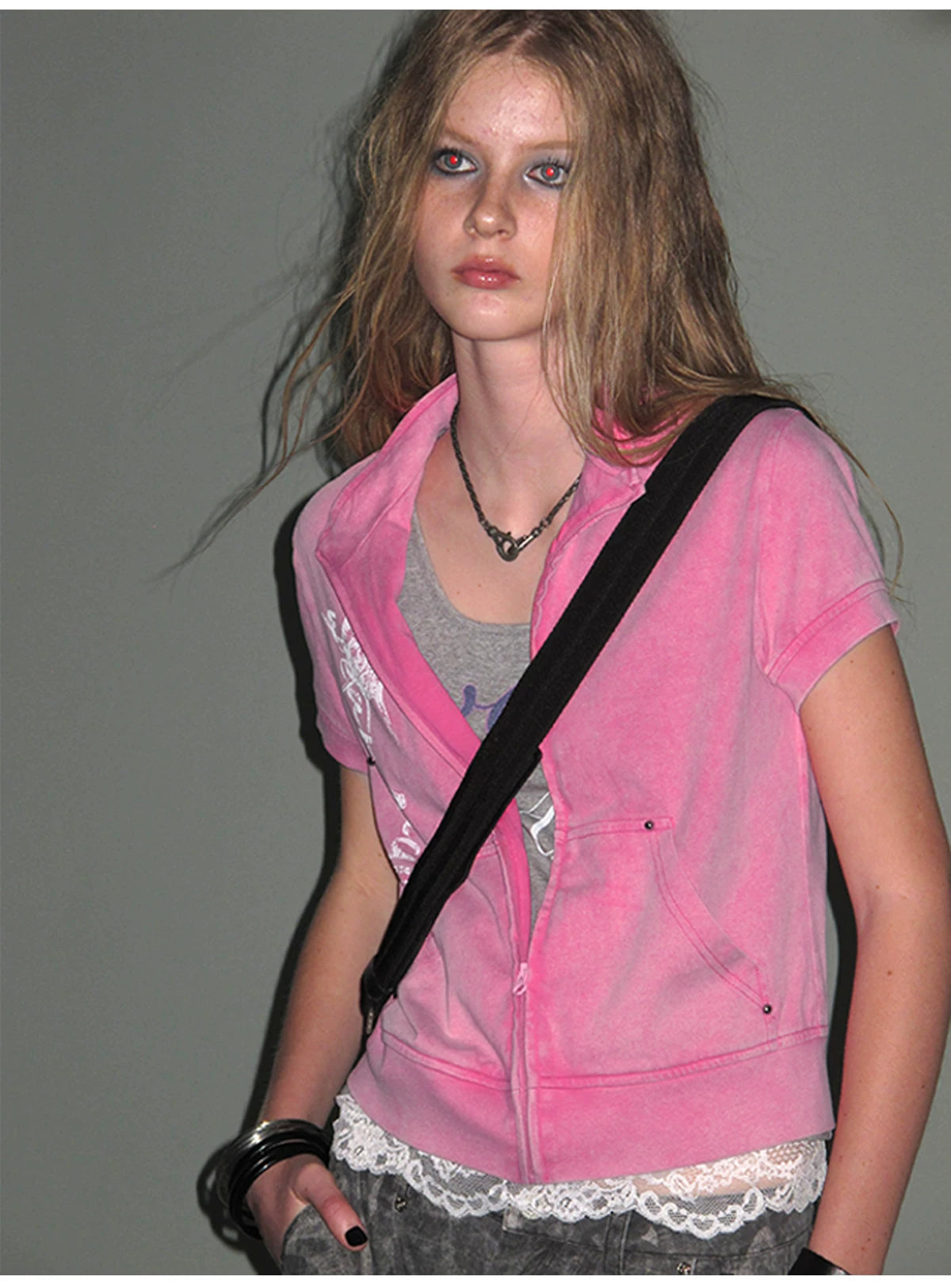 WearAndtear Stand Neck Rivet Short Stacked Tee