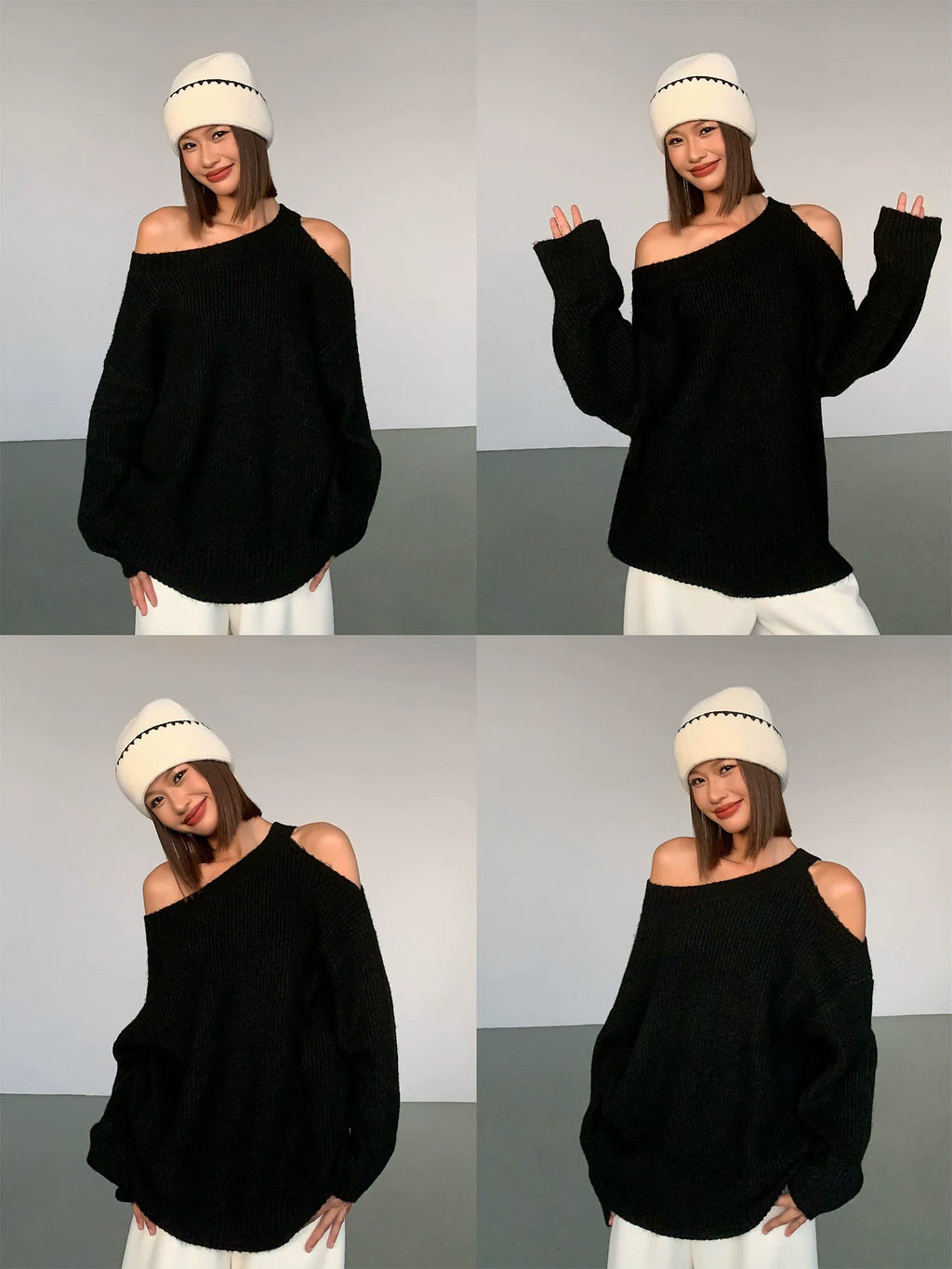OUSPH Off-the-shoulder Knit Sweater