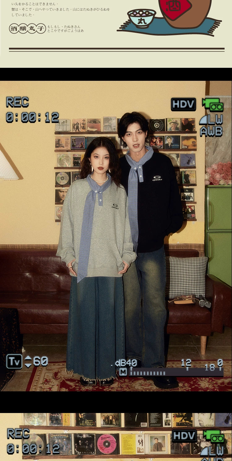 ALOHA Retro Neckline Splicing Fake Two-piece Sweater