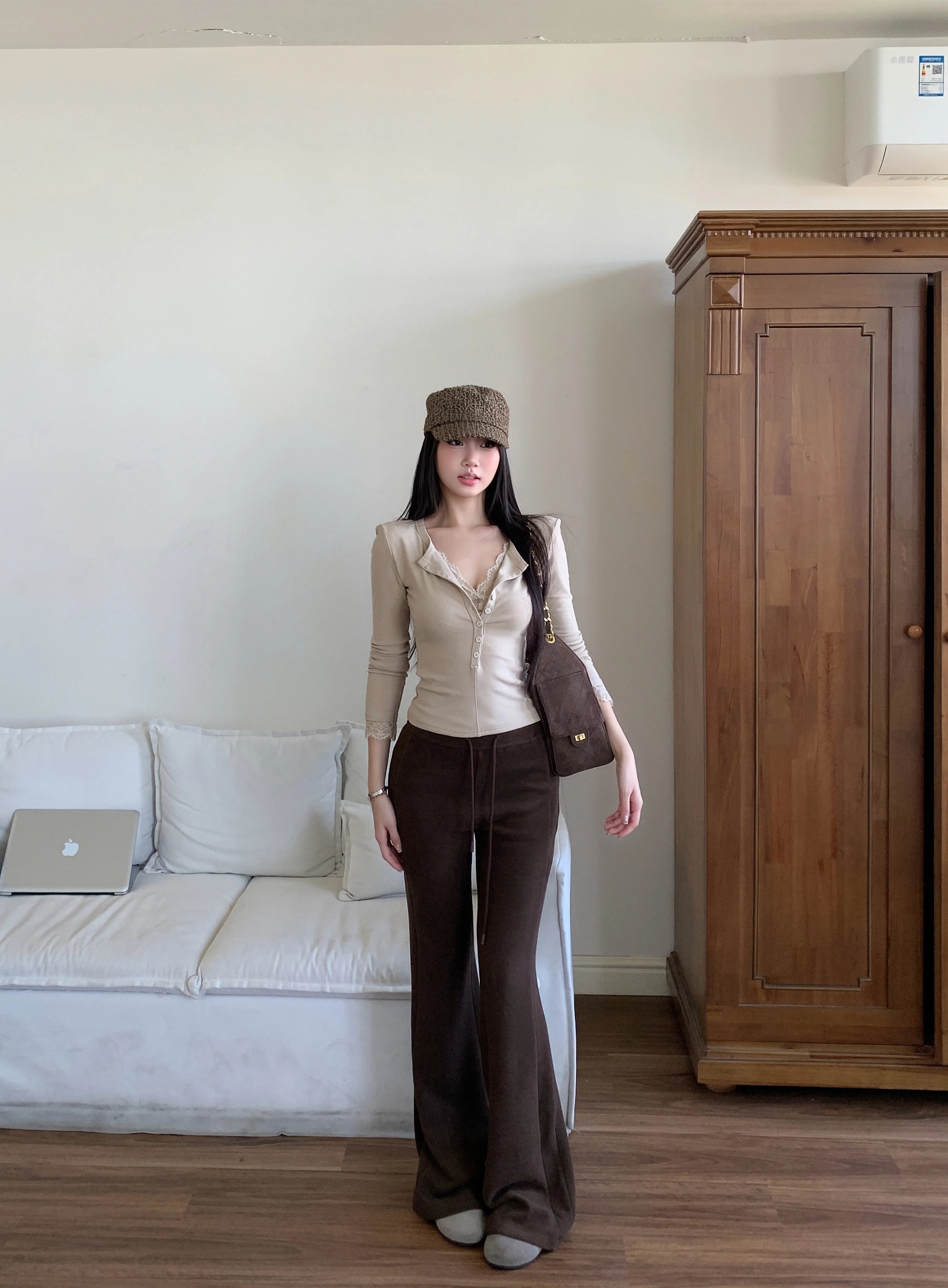 WITHMIN Micro-pull Low-rise Thin Fleece Straight-leg Pants