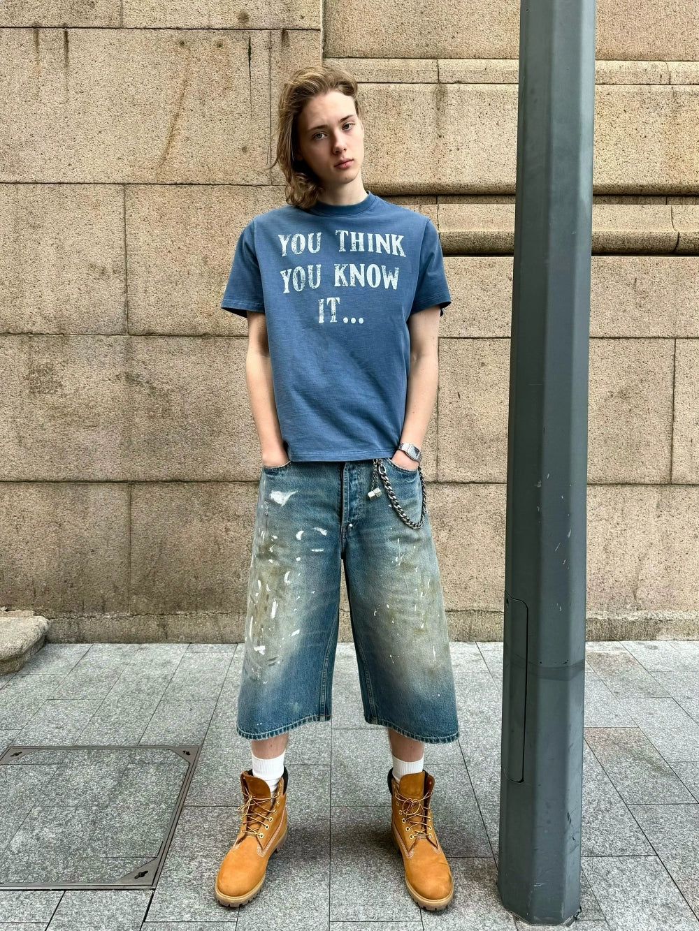 VLABMADE Old Ink Splashing A-shaped Wide-leg Loose Denim Pants