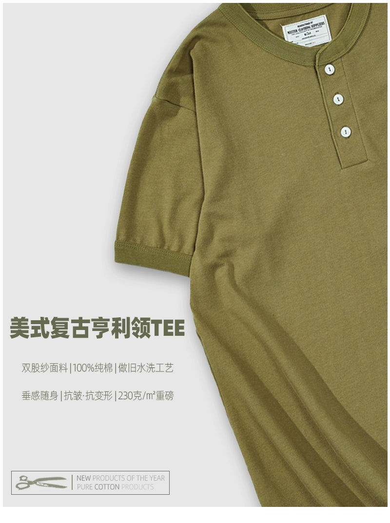 PrintAce Vintage Henry Neck Button Shirt TEE