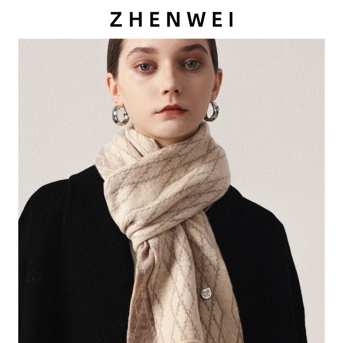 ZHENWEI 26 High-count 100% Wool Checked Knitted Scarves