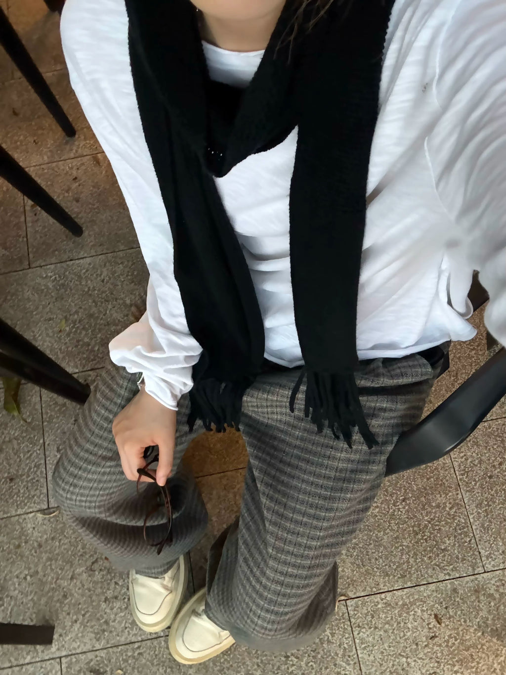 CENSMADE Three-dimensional Cut Wide-leg Plaid Trousers