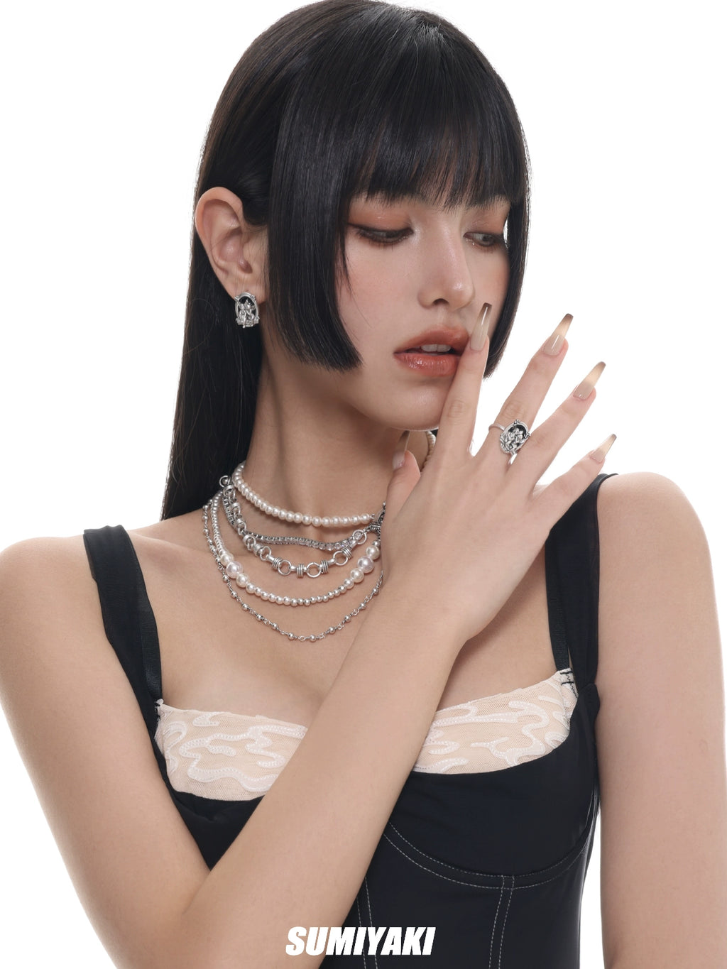 SUMIYAKI Multi-layer Pearl Stacked Belt Necklace