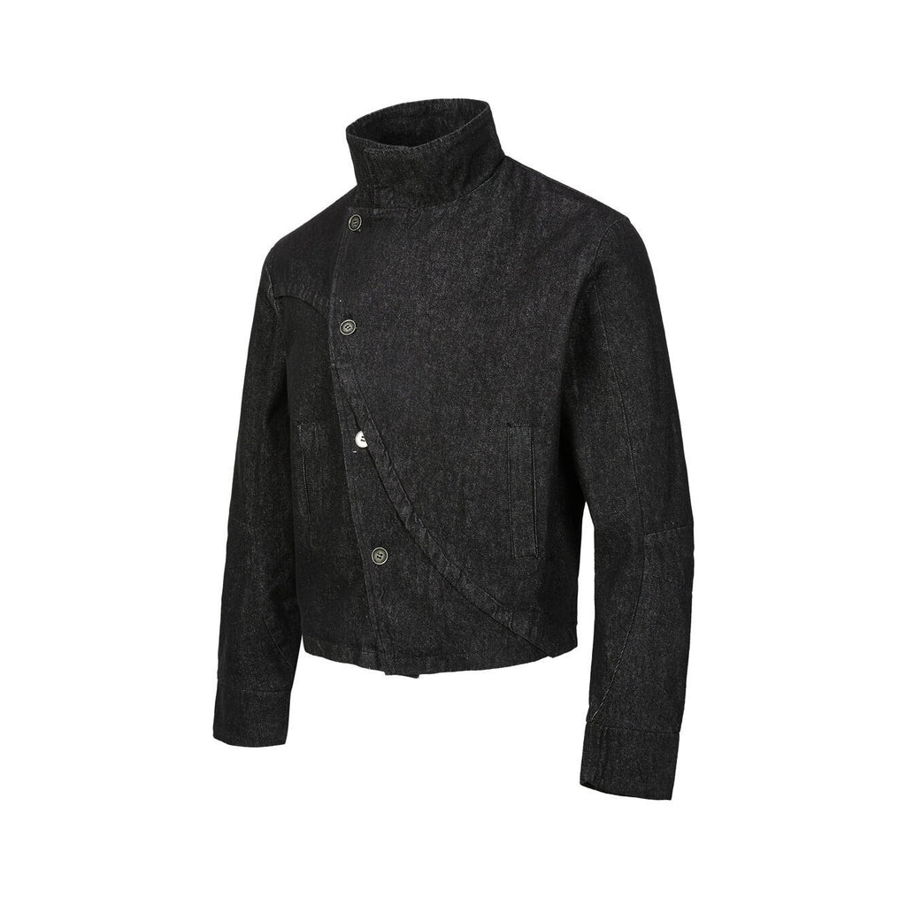EME Stand-up Collar Button-down Denim Irregular Jacket