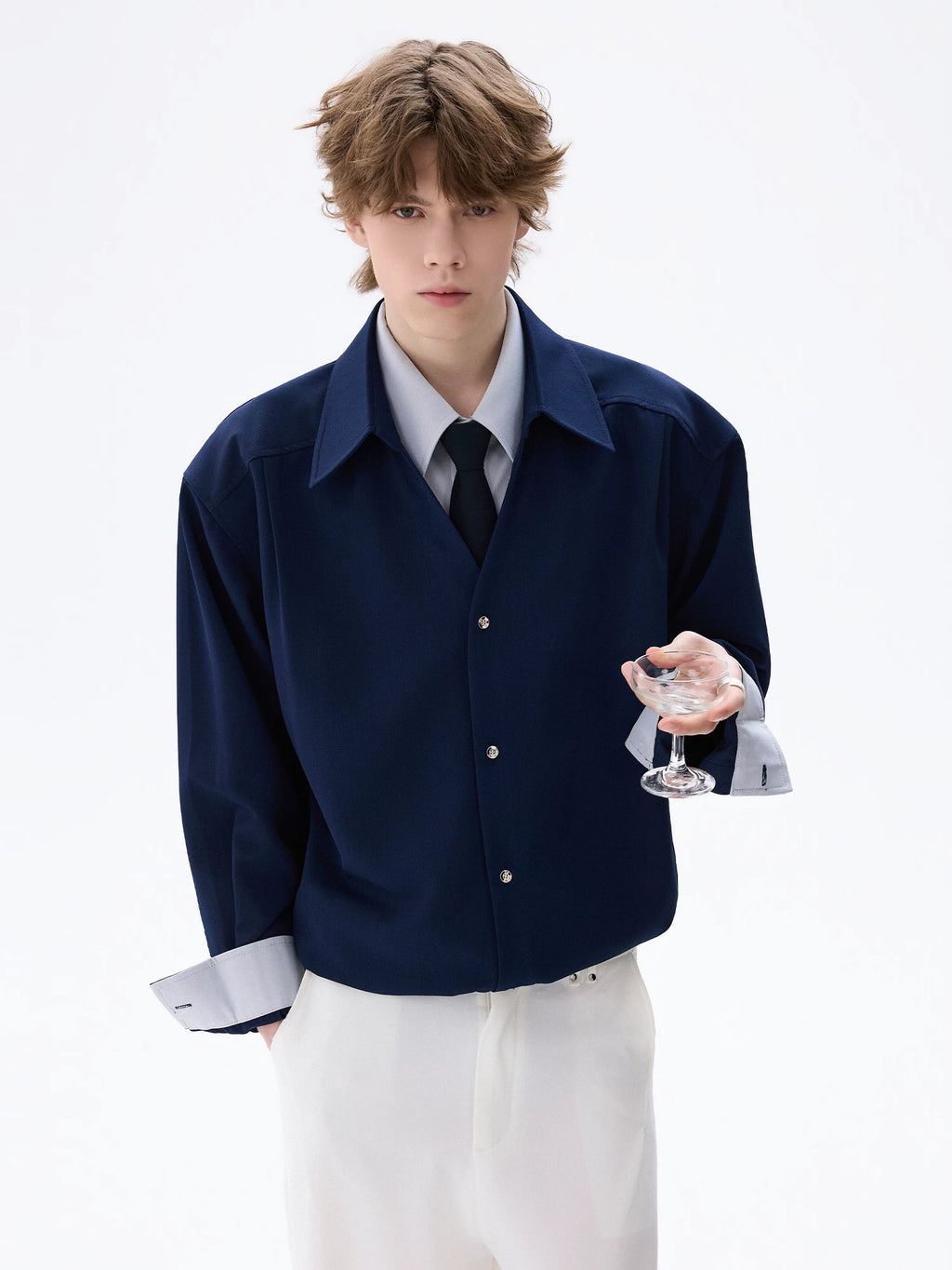 CHOR V-neck Fake Two-piece Casual Shirt