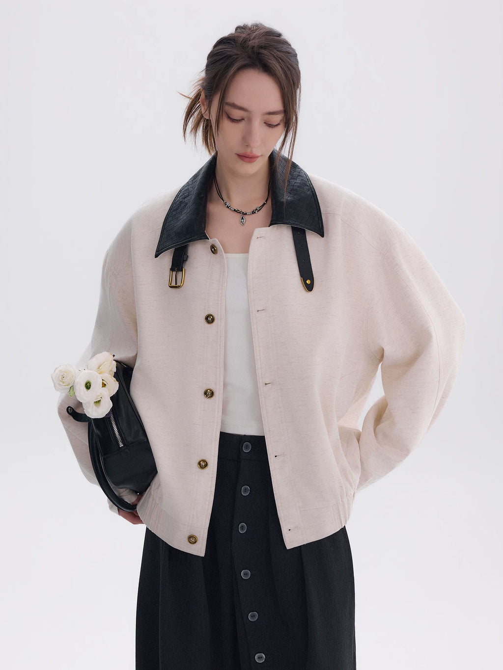 CHOR Woven Leather Collar Jacket
