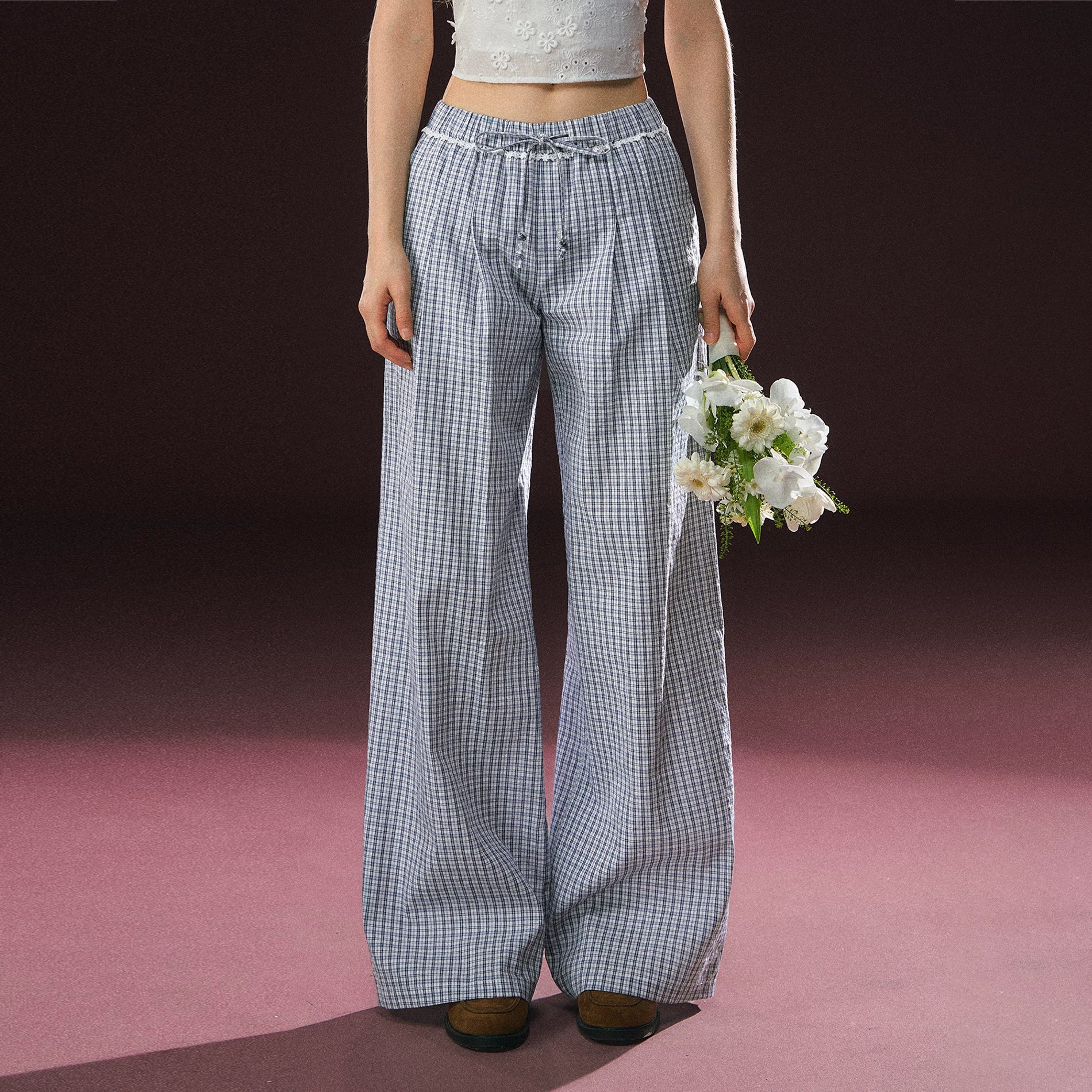 Ariseism Plaid Wide Leg Versatile Casual Pants