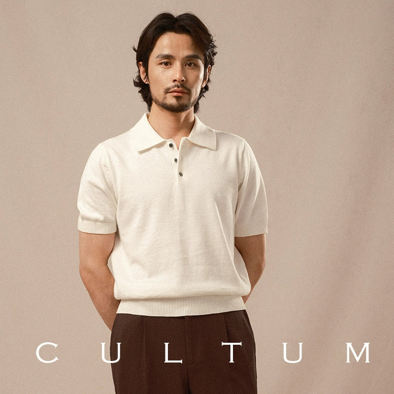 CULTUM Lapel Cotton and Linen Knitted Light Polo Shirt