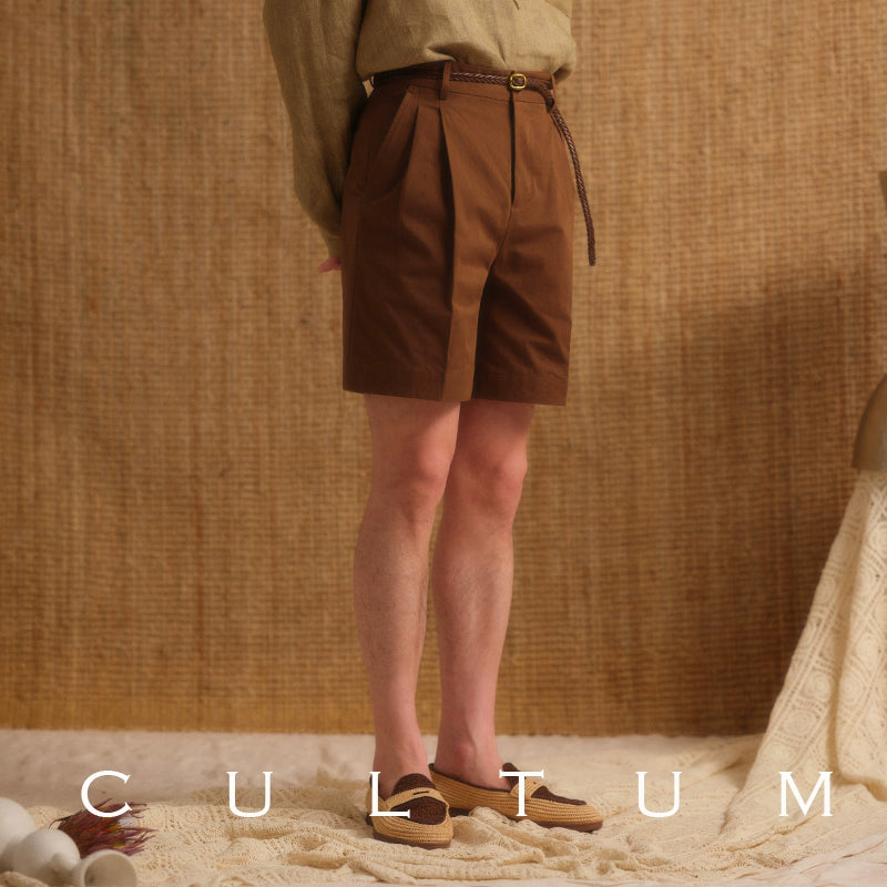 CULTUM Crisp Double-pleated Straight-leg Casual Loose Five-point Pants
