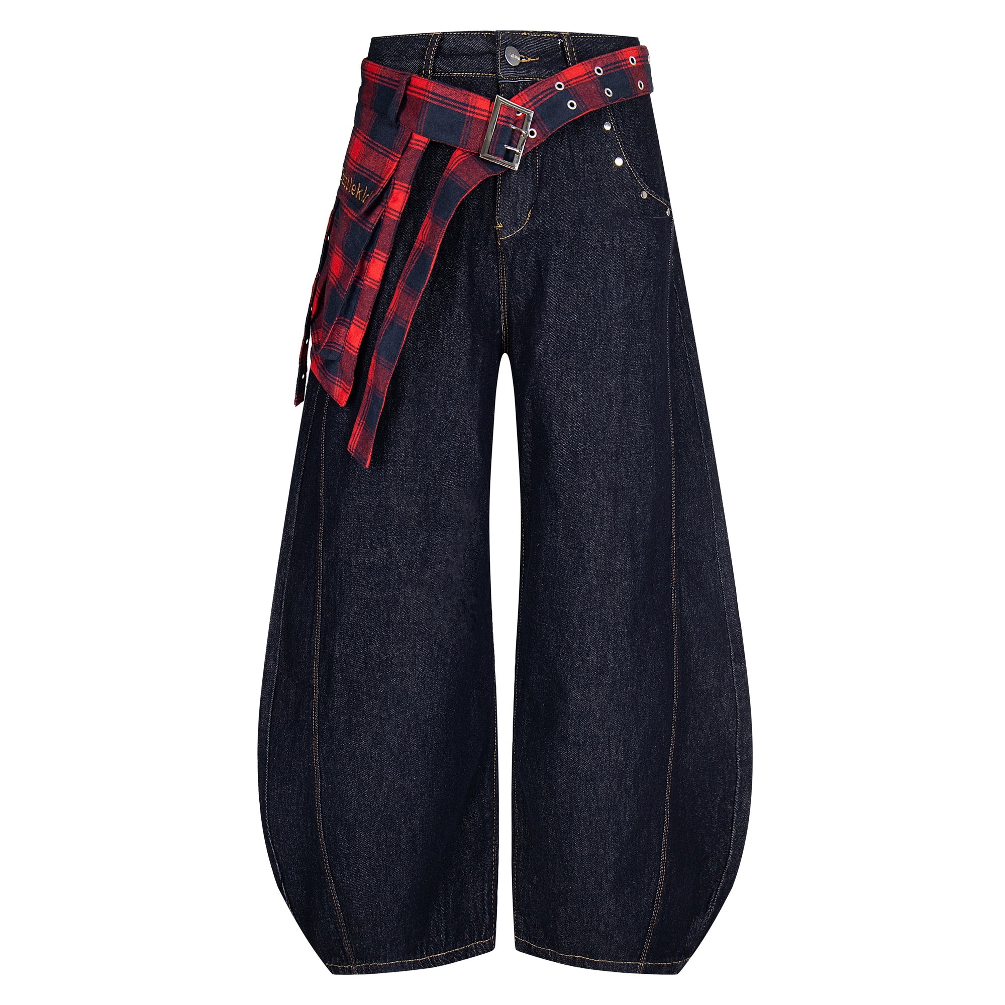 BLACKLISTS Plaid Skirt Waist Seal Fart Curtain Scimitar Jeans