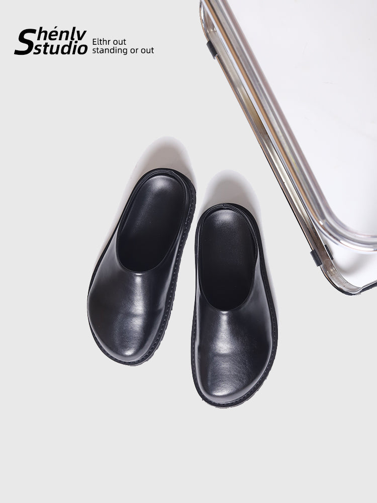 SHENLV STUDIO Leather Big Head Half Drag Casual Birkenstocks