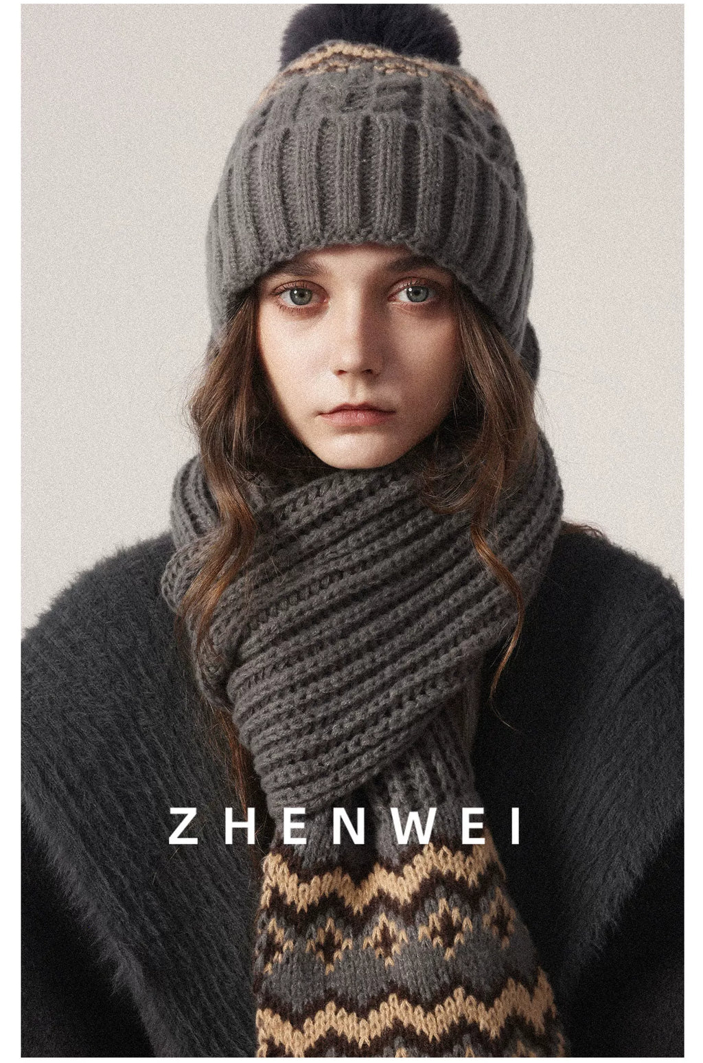ZHENWEI Fair Island Style Scarf Hat Two-piece Set