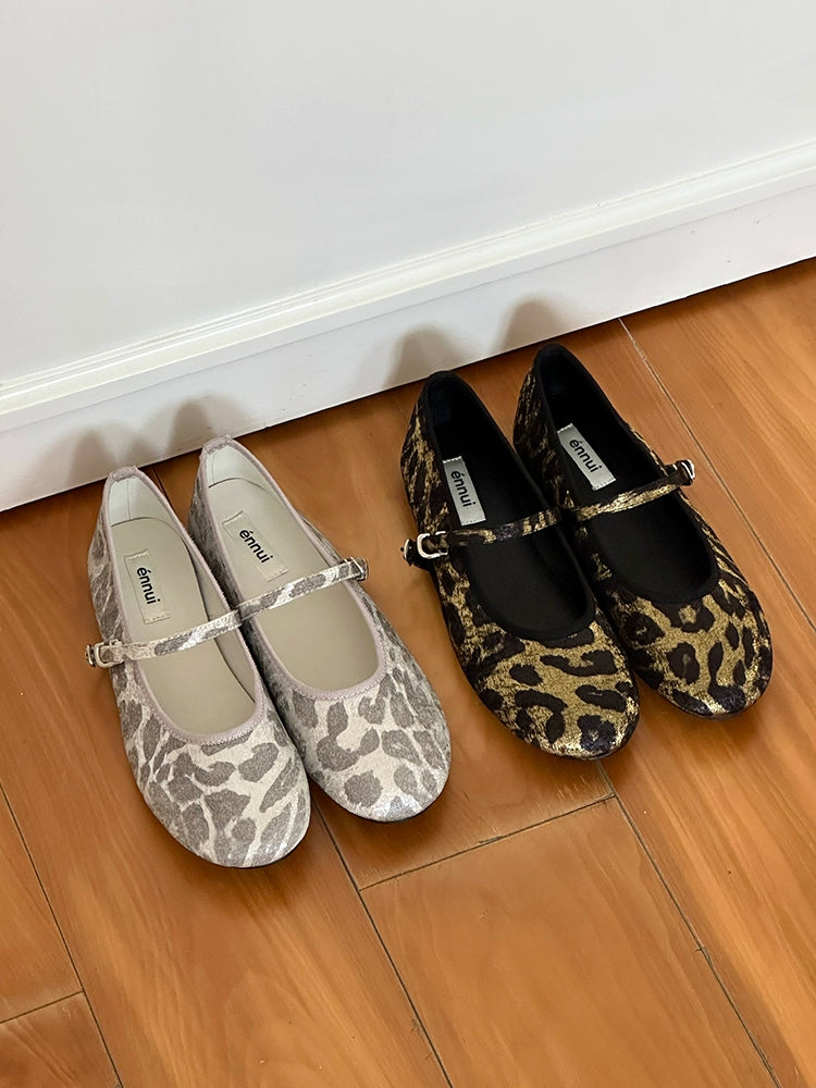 Ennui Cold Leopard Print Round Head Retro Flat Mary Jane Single Shoes
