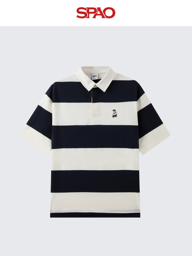 SPAO Men's Striped POLO Collar Short-sleeved T-shirt SPHWF24C51