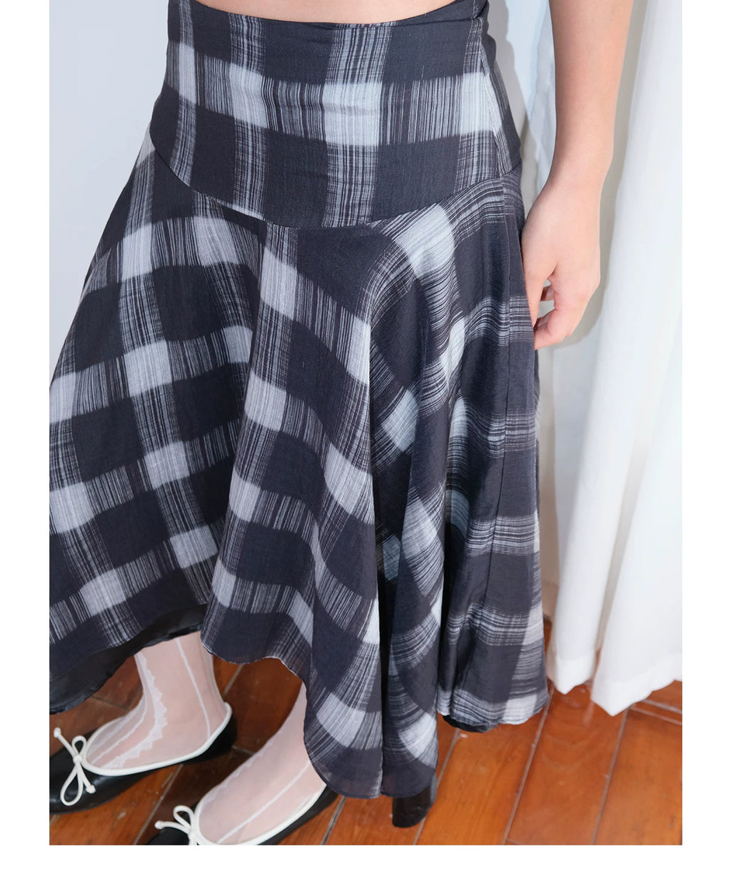 FUNKYFUN Plaid Irregular Hem Mid-length Skirt