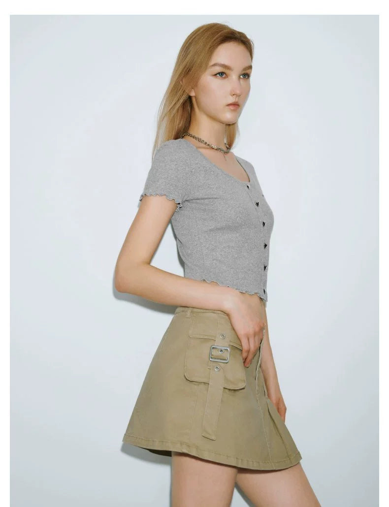 URBAN REVIVO Casual Embroidery Love Button Short Sleeve Cardigan Shirt