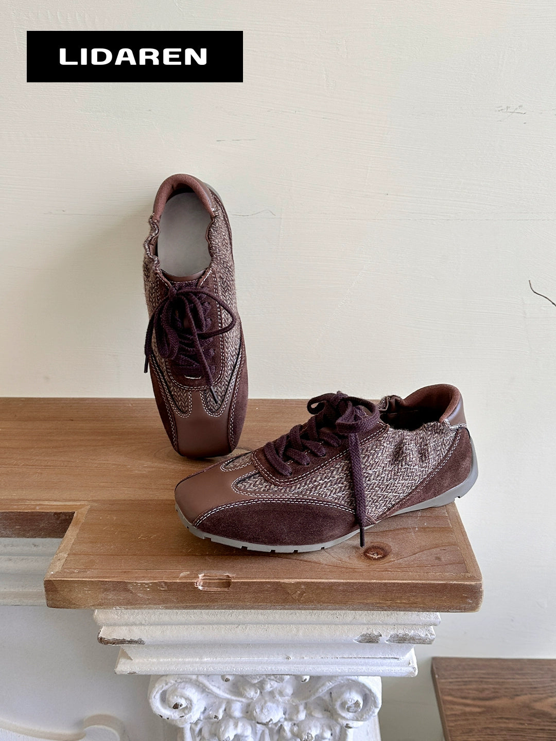 Lidaren Produced Leather Retro Lace-Up Color Matching Casual Forrest Gump Shoes