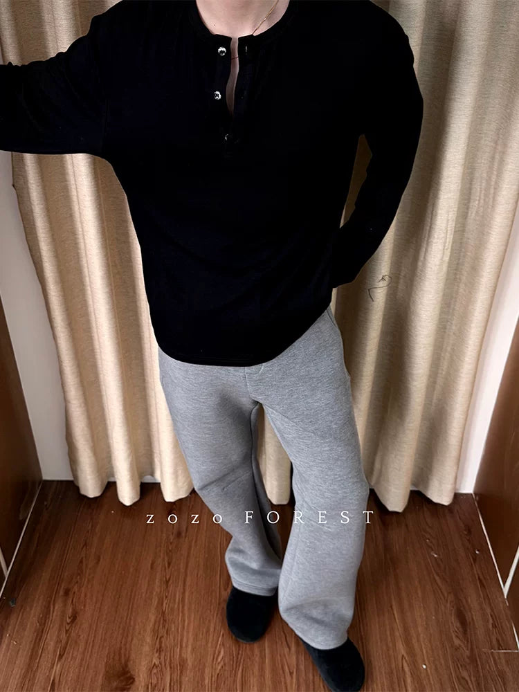 ZOZOFOREST Soft Waxy Light Henry Neck Long-sleeved Sweater
