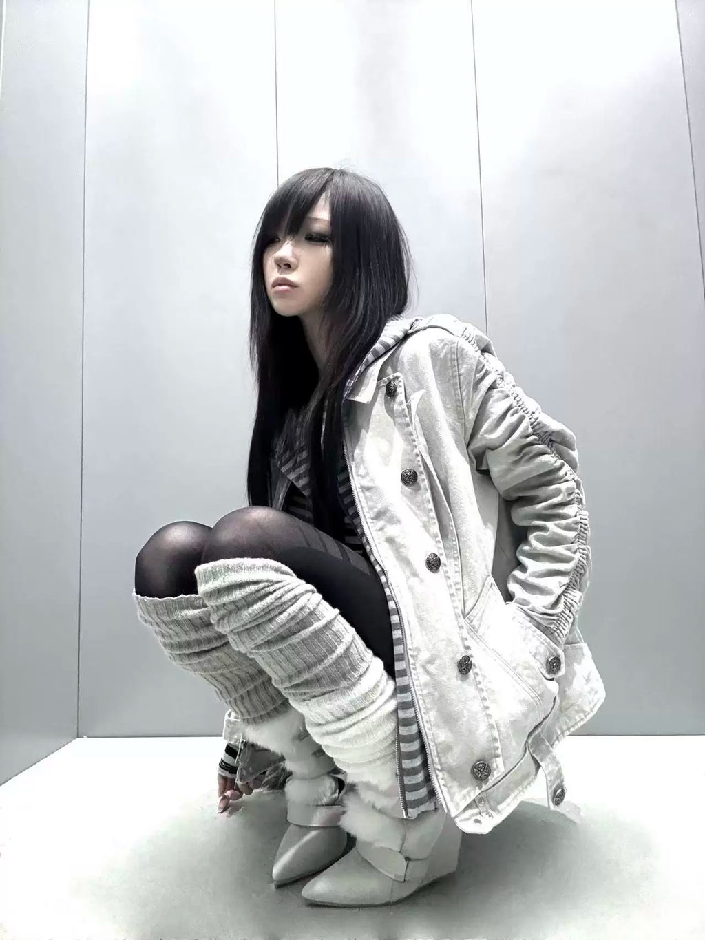 PAIKI Removable Fur Collar Double-breasted Jacket Cotton Jacket