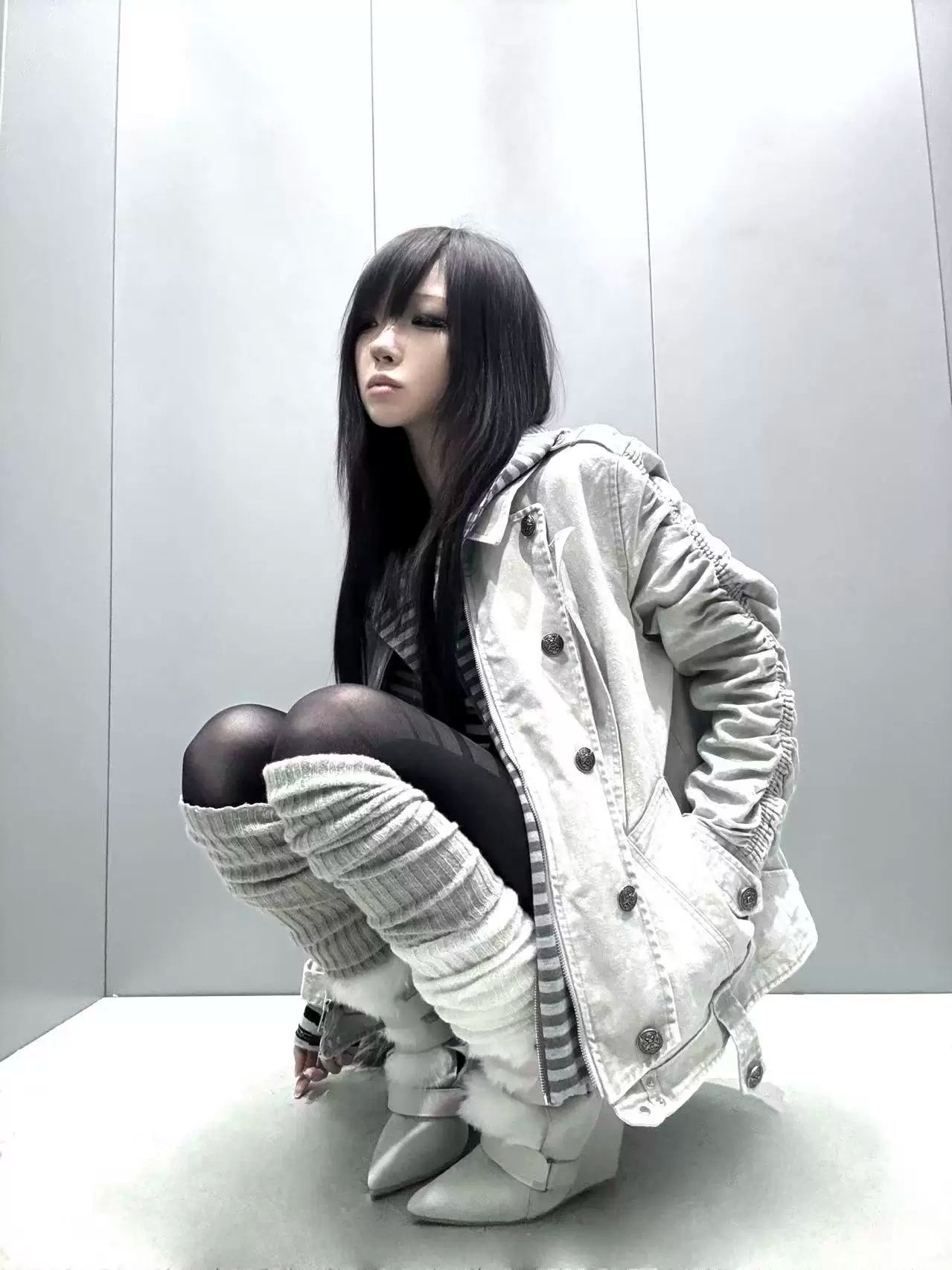 PAIKI Removable Fur Collar Double-breasted Jacket Cotton Jacket