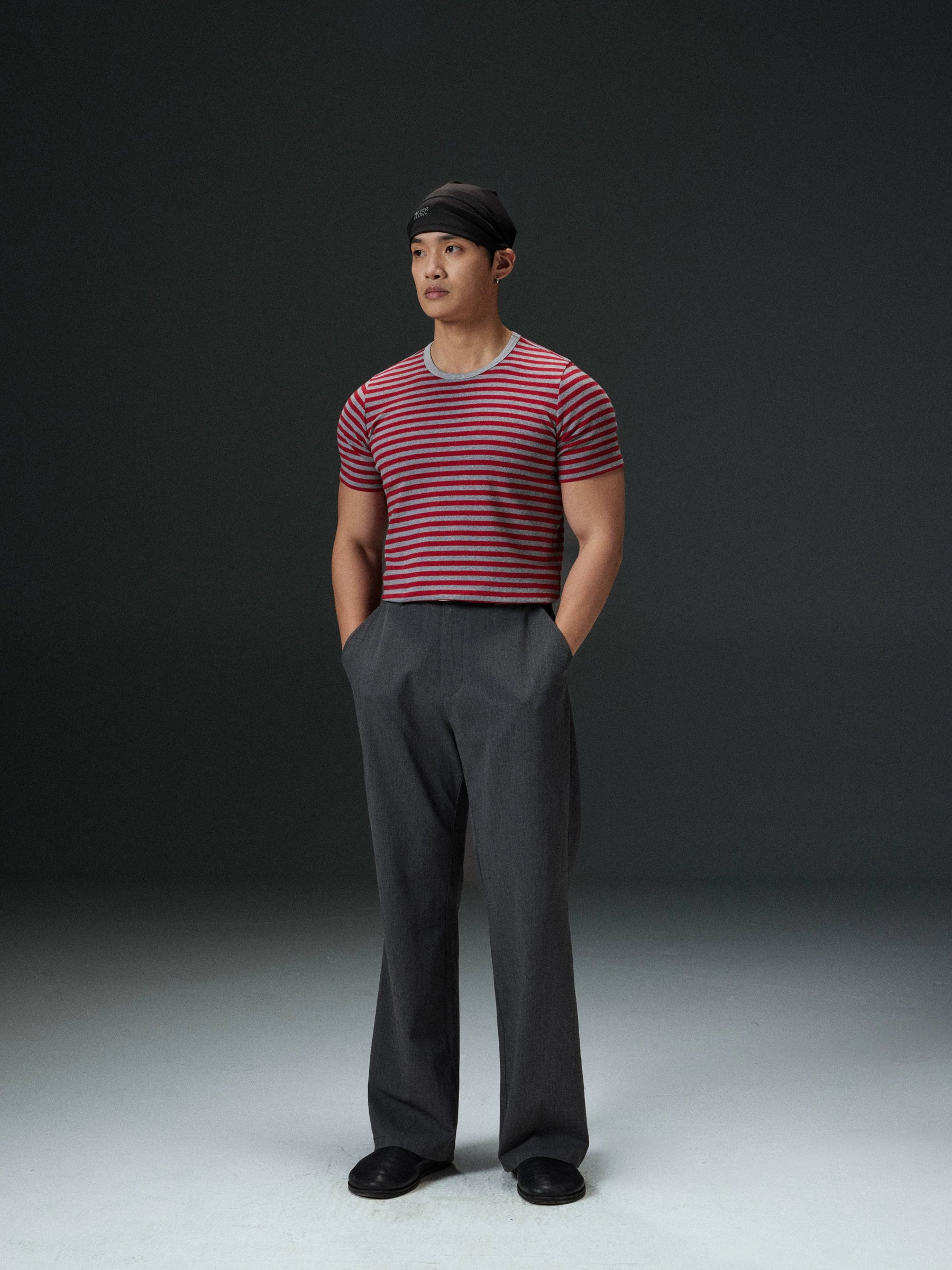 AFTERGLOW Front Shoulder Striped Slim Tee