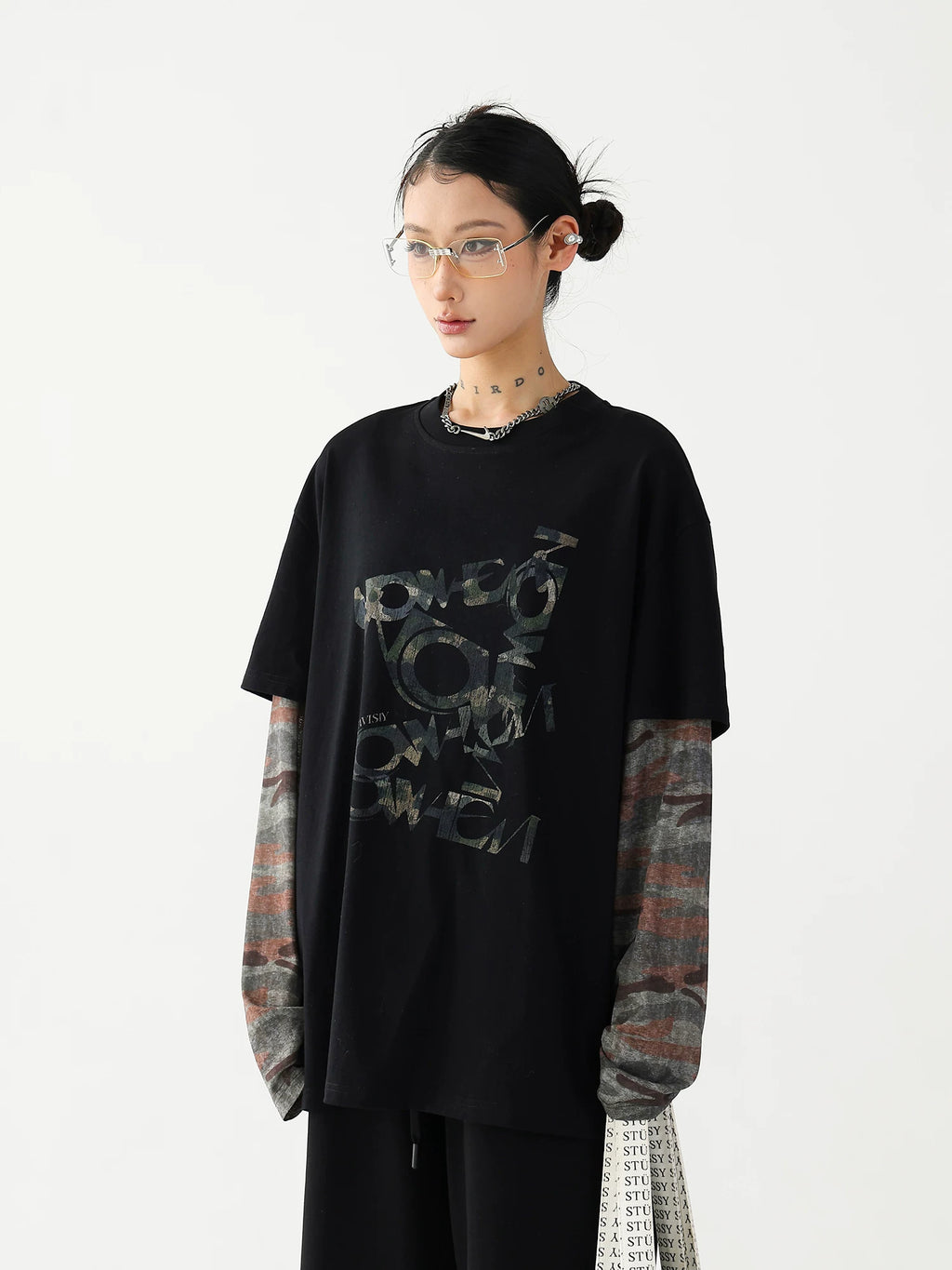 AceStudios Fake Two-piece Stitching Camouflage Long Sleeve