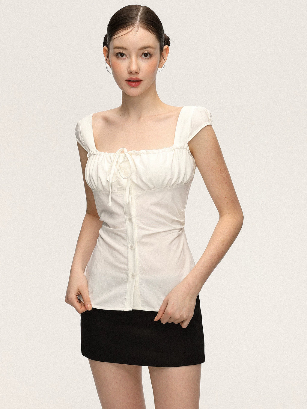 Anna Aneae Temperament Gentle Waist Thin Short Sleeve Shirt