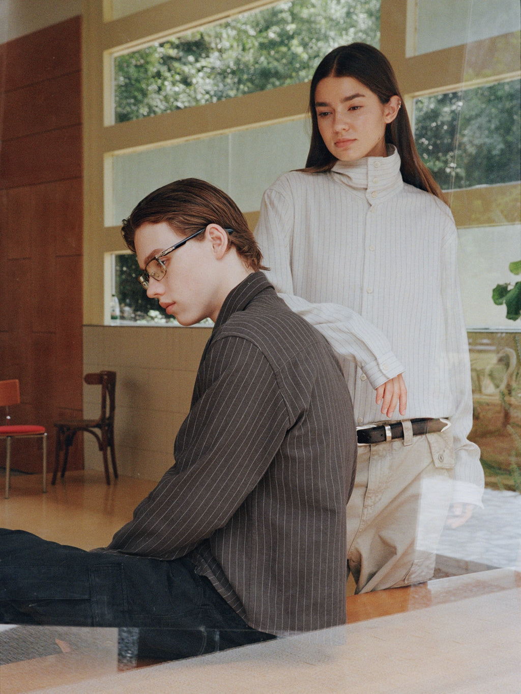 VLABMADE Striped Pendant Short Profile Multi-neck Adjustment Shirt