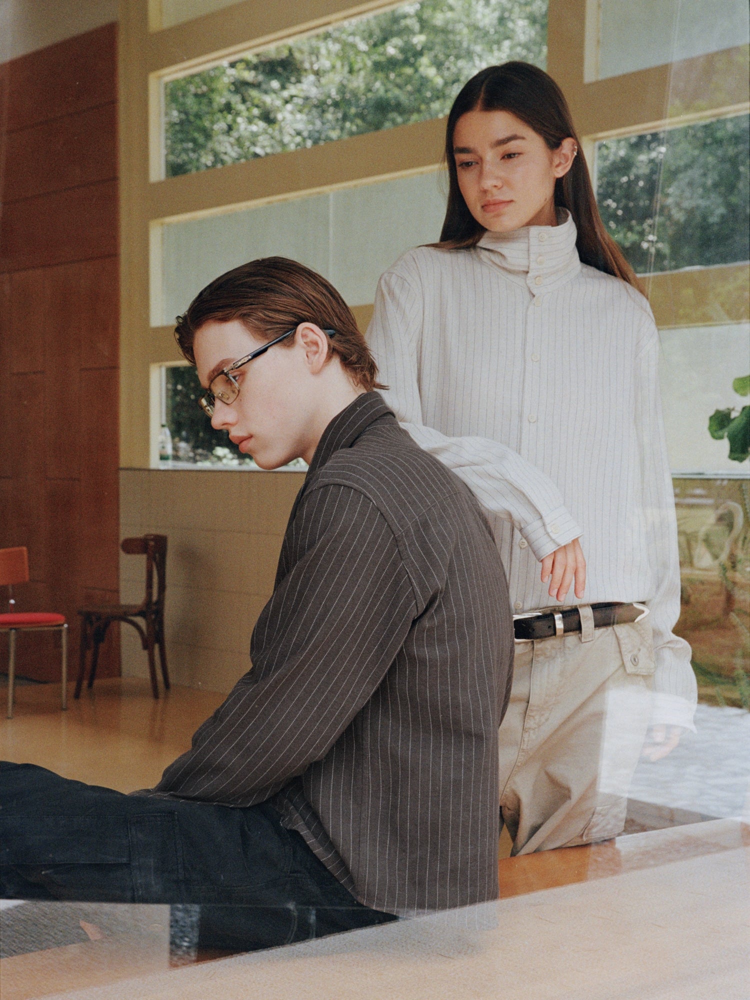 VLABMADE Striped Pendant Short Profile Multi-neck Adjustment Shirt