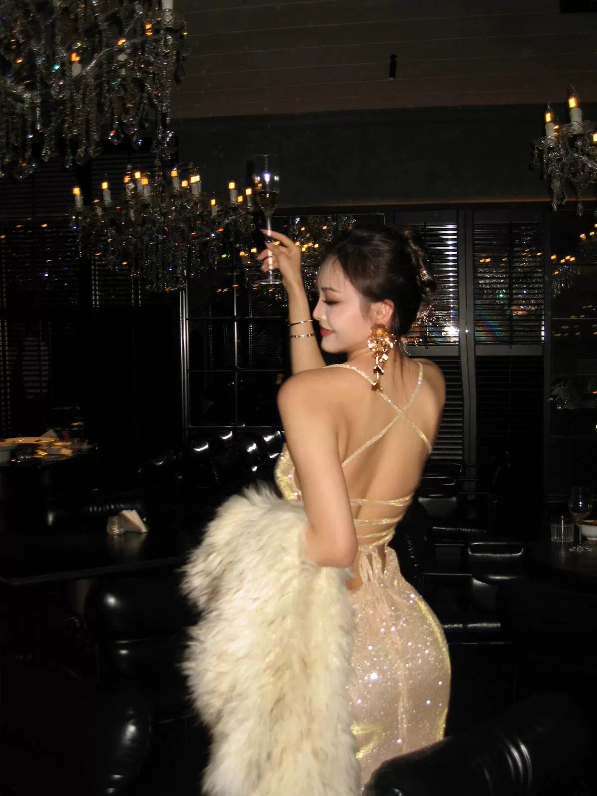 1S Fine Flash Backless Strap Suspender Skirt