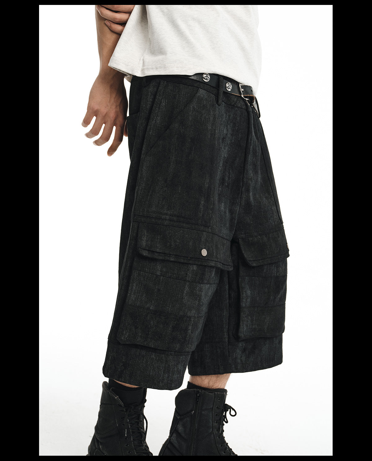 NOVACAM wasteland wind retro camouflage baggy heavy mottled old black cropped pants