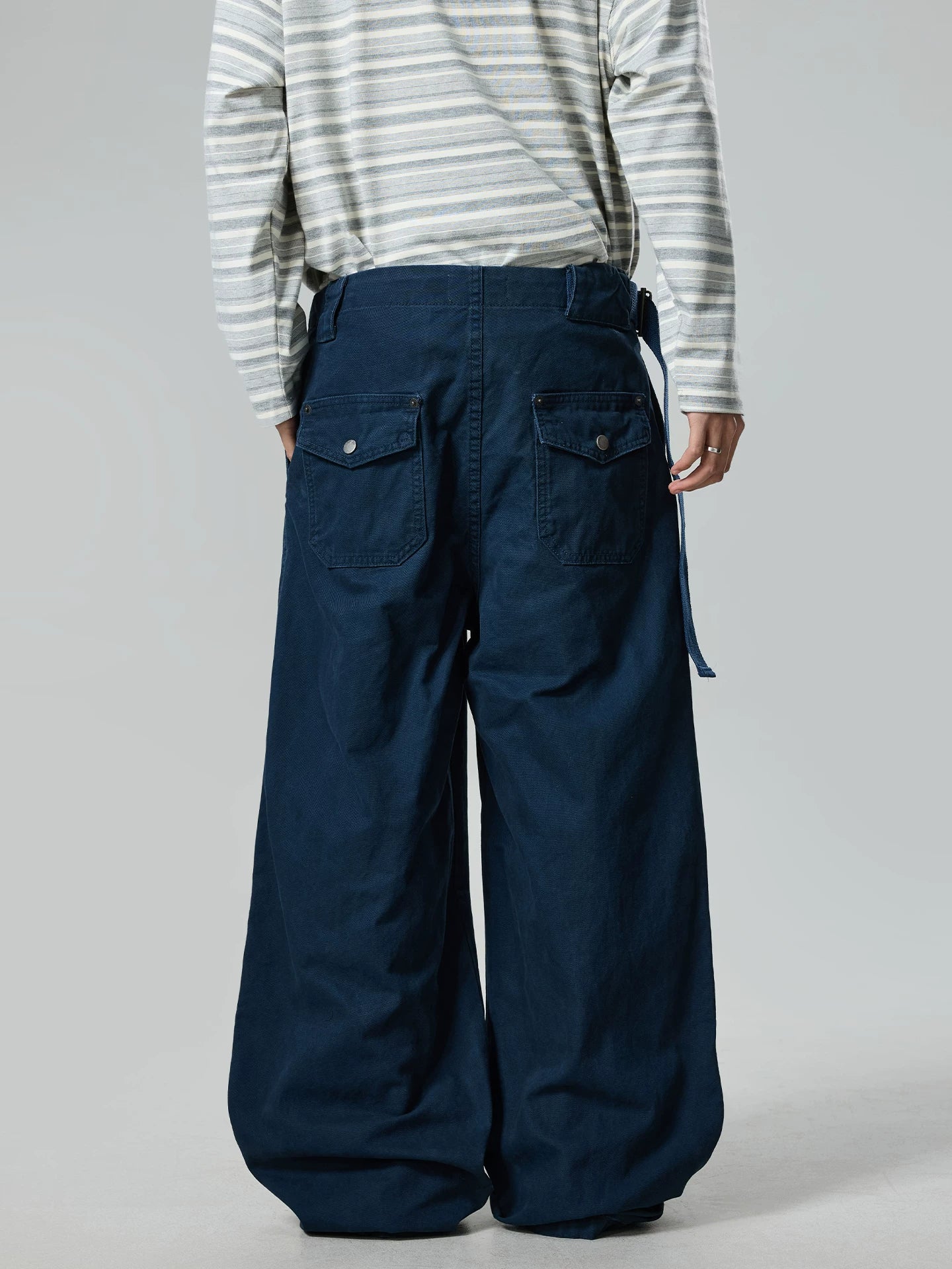 BTSG retro irregular diagonal buckle loose wide-leg casual pants