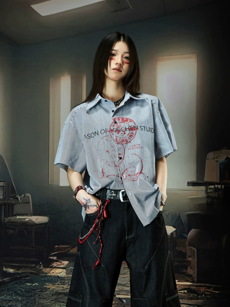 NOMANIAI Contrasting Striped Loose Shirt