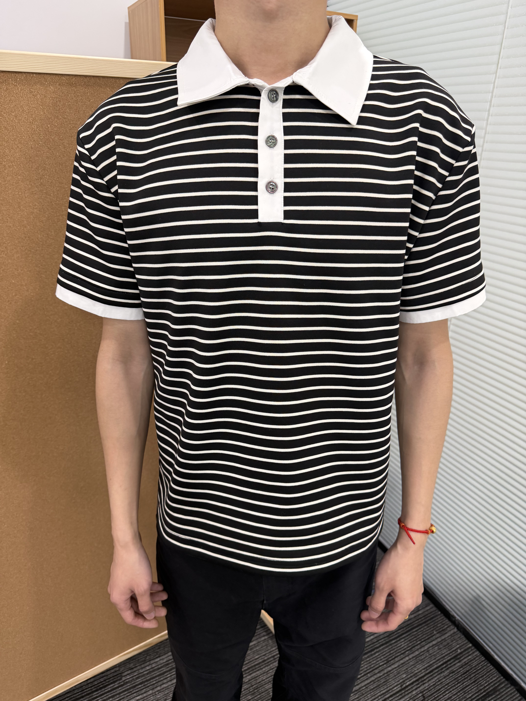 MANUSCRIPT Striped False Two-piece Front Shoulder Contrasting Tee